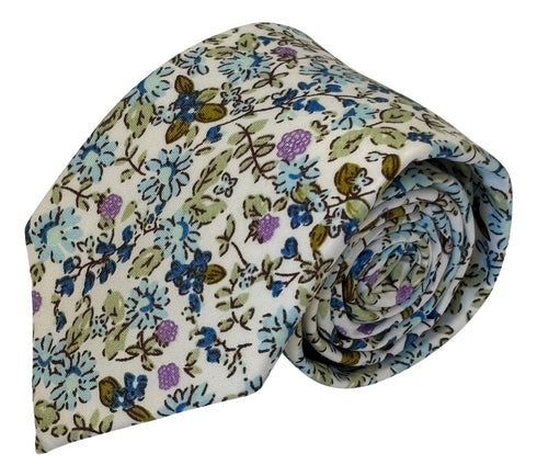 blue and ivory floral mens cotton tie
