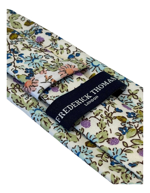 blue and ivory floral mens cotton tie