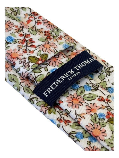 pink ivory floral mens cotton tie classic 8cm width english wildflower garden