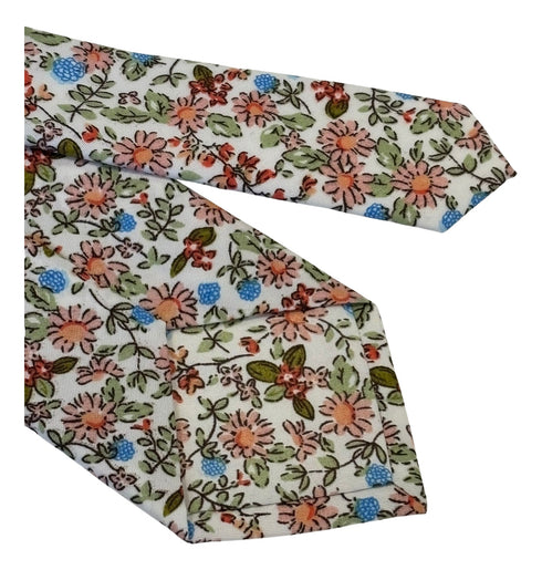 pink ivory floral mens cotton tie classic 8cm width english wildflower garden