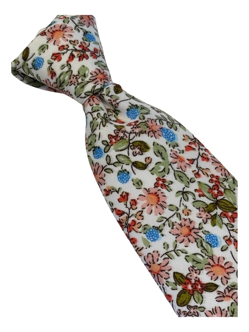 pink ivory floral mens cotton tie classic 8cm width english wildflower garden