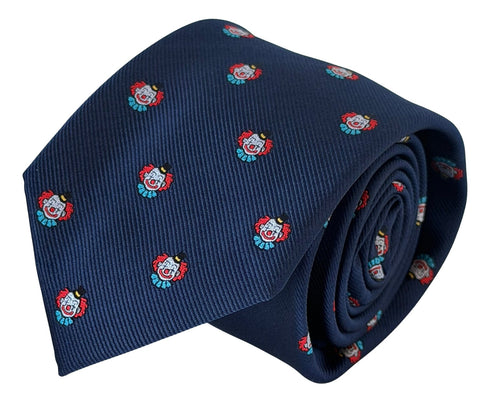 navy blue tie with vintage clown design