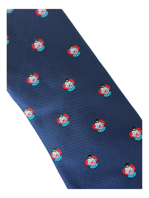 navy blue tie with vintage clown design
