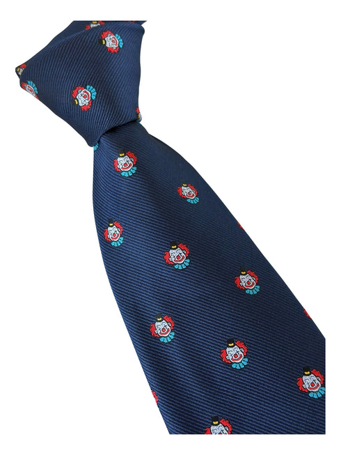 navy blue tie with vintage clown design