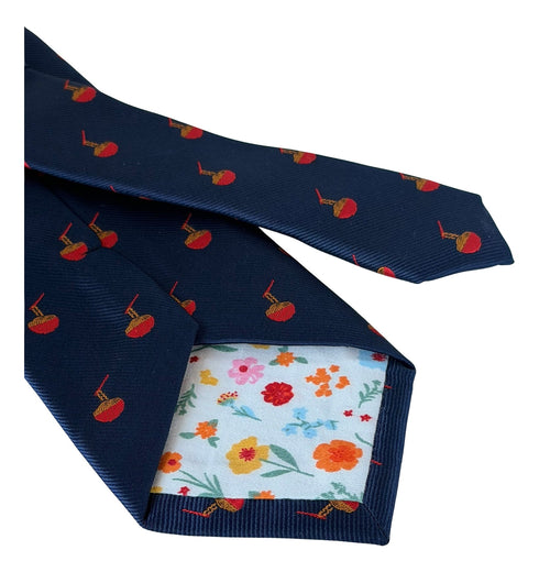 navy blue tie with ramen noodle bowl design