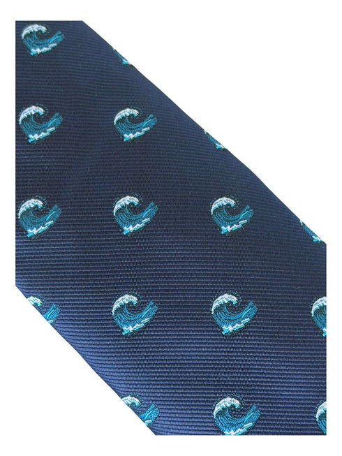 navy blue tie with kanagawa wave design