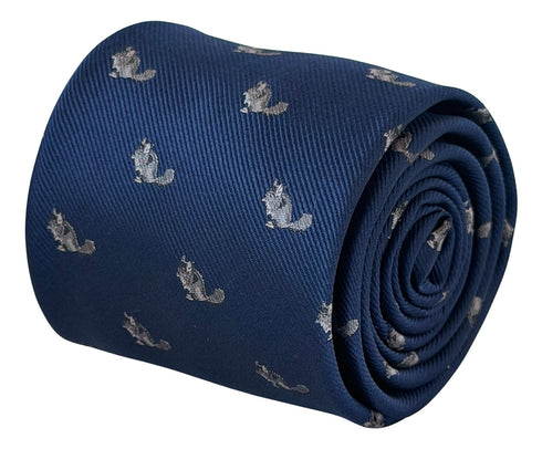navy blue mens tie with chinchilla design