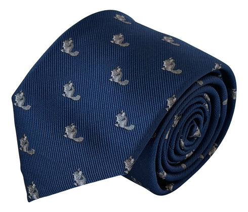 navy blue mens tie with chinchilla design
