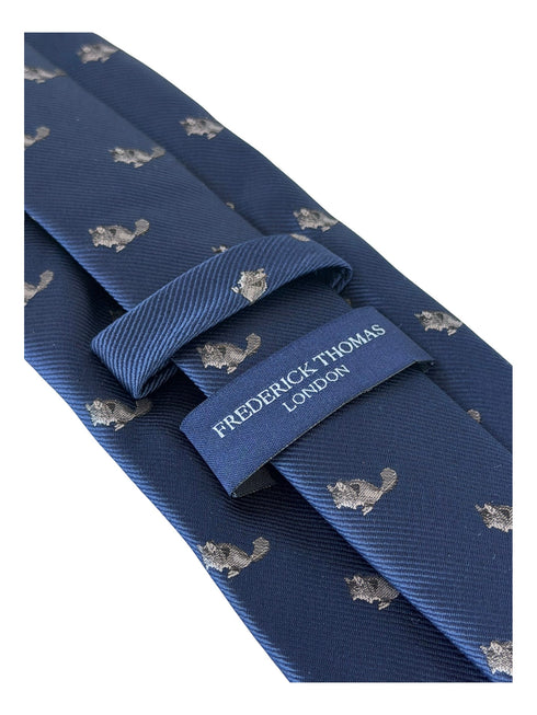 navy blue mens tie with chinchilla design