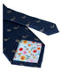 navy blue mens tie with chinchilla design