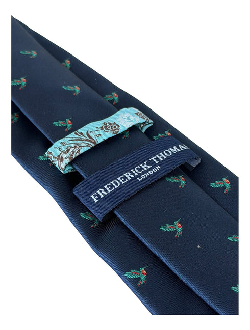 Navy tie with humming bird design