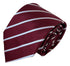 maroon tie with herringbone design and white stripes