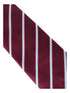 maroon tie with herringbone design and white stripes