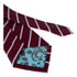 maroon tie with herringbone design and white stripes