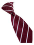 maroon tie with herringbone design and white stripes