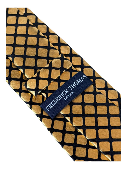 gold lame style tie with black windowpane check design
