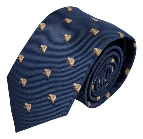 navy dark blue tie with beaver design