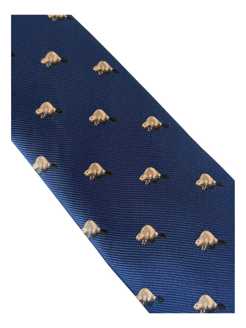 navy dark blue tie with beaver design