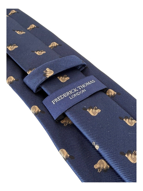 navy dark blue tie with beaver design