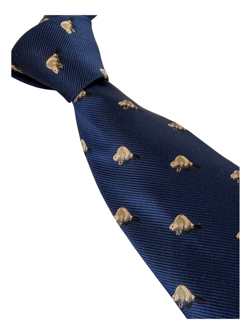 navy dark blue tie with beaver design