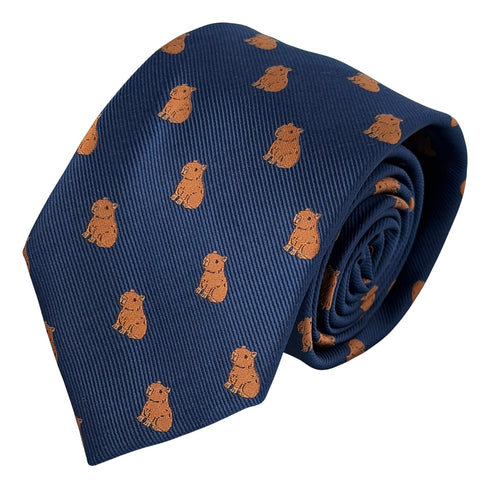 navy dark blue tie with capybara design
