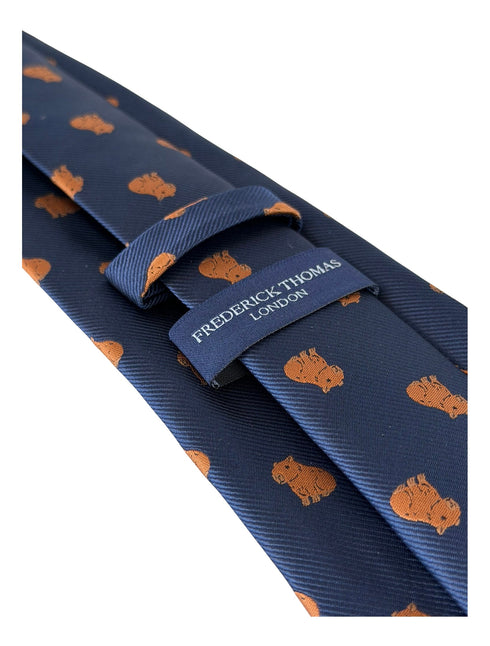 navy dark blue tie with capybara design