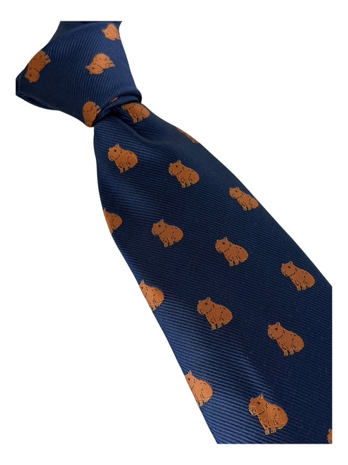 navy dark blue tie with capybara design