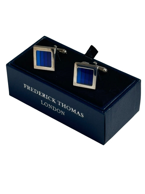 square cufflinks with subtle shades of blue stone