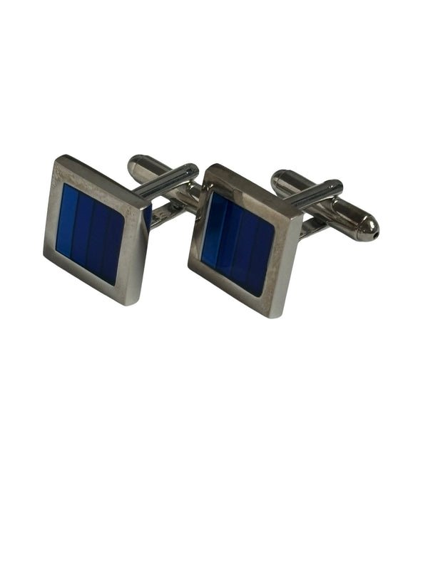 square cufflinks with subtle shades of blue stone