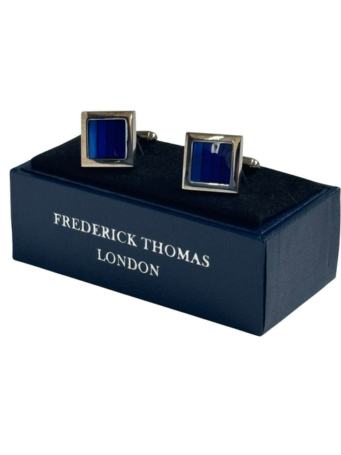 square cufflinks with subtle shades of blue stone
