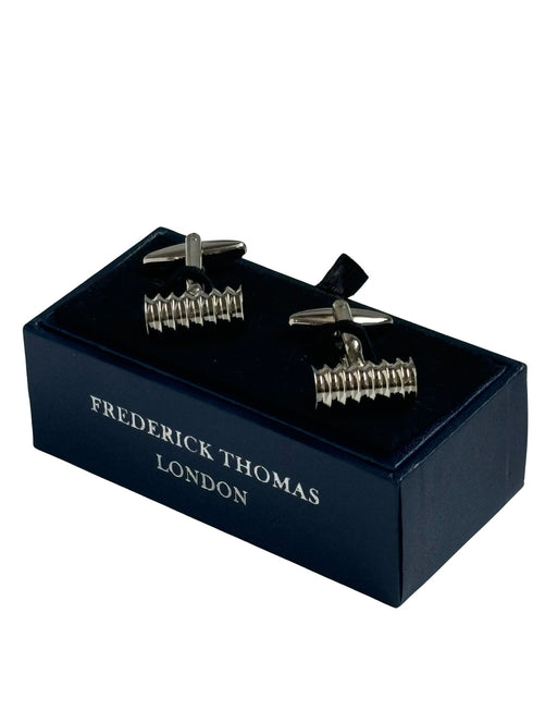 Classic silver cufflinks with a round ridged design