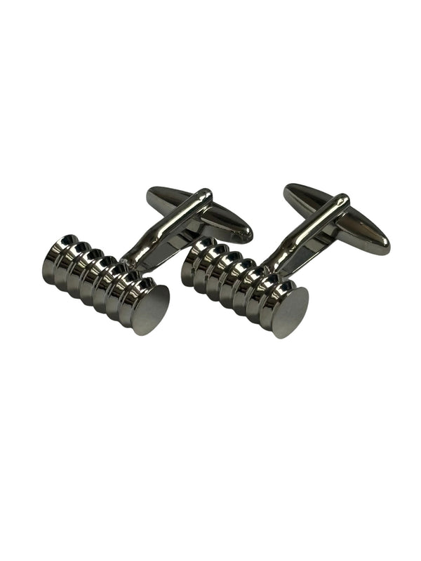 Classic silver cufflinks with a round ridged design