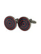 red and blue cufflinks in a circular target design