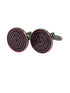red and blue cufflinks in a circular target design
