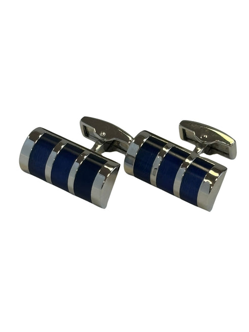 Unusual barrel style silver cufflinks with blue stones