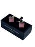 Classic silver square cufflinks with a pale pink stone