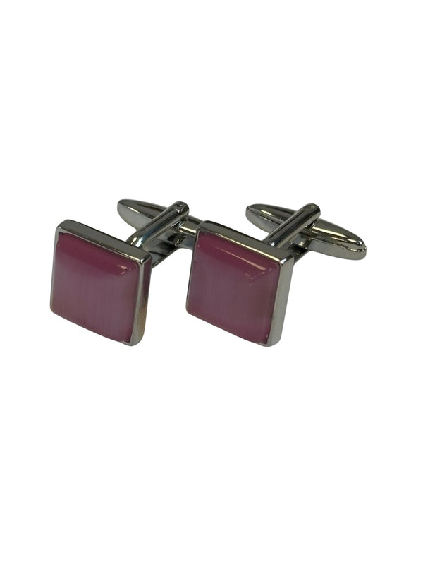 Classic silver square cufflinks with a pale pink stone