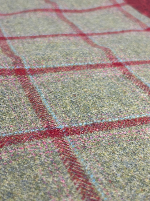 tweed wool Christmas stocking in forest green and red windowpane design