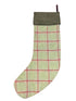 tweed wool Christmas stocking in forest green and red windowpane design and dark green top