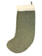 tweed wool Christmas stocking in plain dark forest green herringbone design