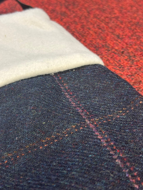 tweed wool Christmas stocking in navy windowpane design