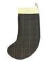 tweed wool Christmas stocking in navy windowpane design
