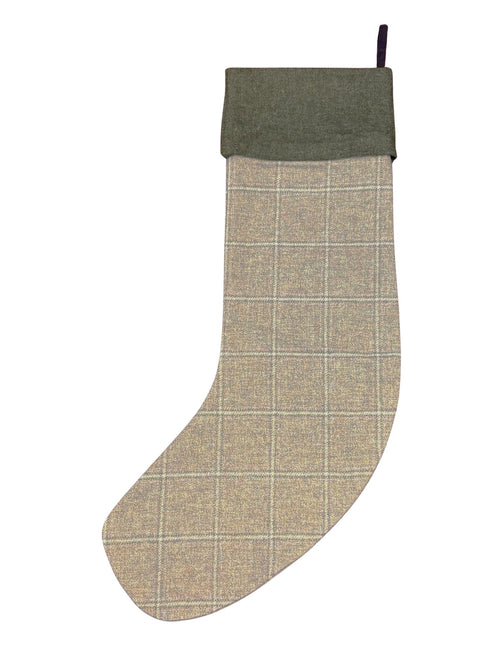 tweed wool Christmas stocking in grey with white windowpane