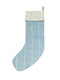 tweed wool Christmas stocking in light blue with white and pink windowpane