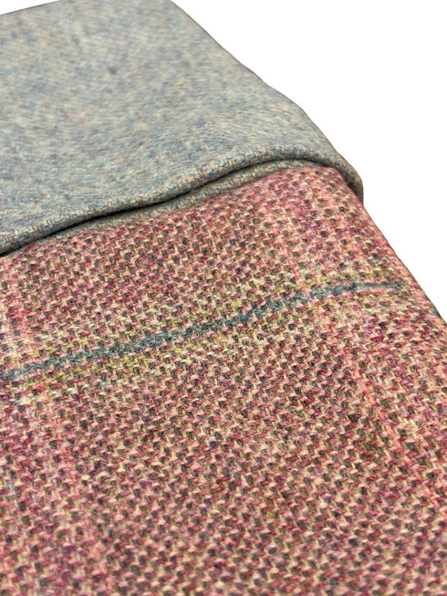 tweed wool Christmas stocking in pink with white and green windowpane