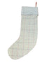 tweed wool Christmas stocking in light blue with blue and pink windowpane