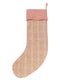 tweed wool Christmas stocking in pink with white and green windowpane and pink top