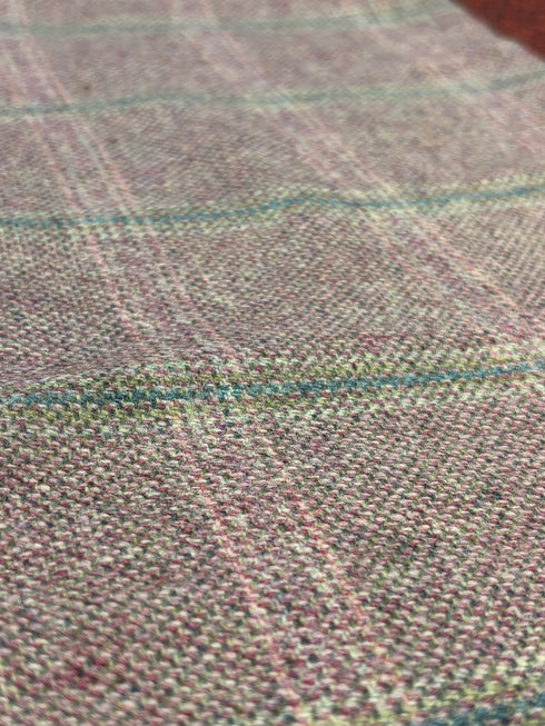 tweed wool Christmas stocking in pink with white and green windowpane and pink top