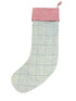 tweed wool Christmas stocking in pale blue with pink and blue windowpane and pink top