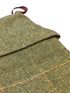 tweed wool Christmas stocking in green with orange gold windowpane and green top